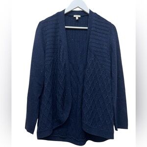 Talbots Women’s Sz L Navy Blue Women's Cardigan Sweater Long Sleeve Speckled